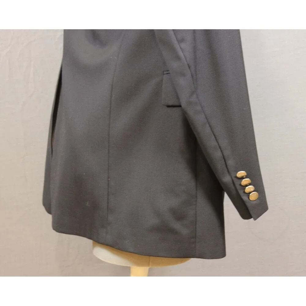 Hart Schaffner Marx Navy Blue Solid Wool Blazer Sport Coat 2 Silver Btn USA 44L